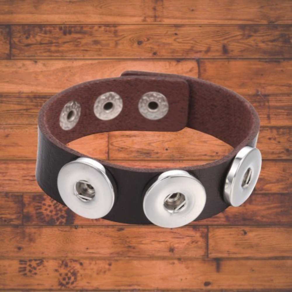 Dark Brown Leather  3 Snap button Bracelet